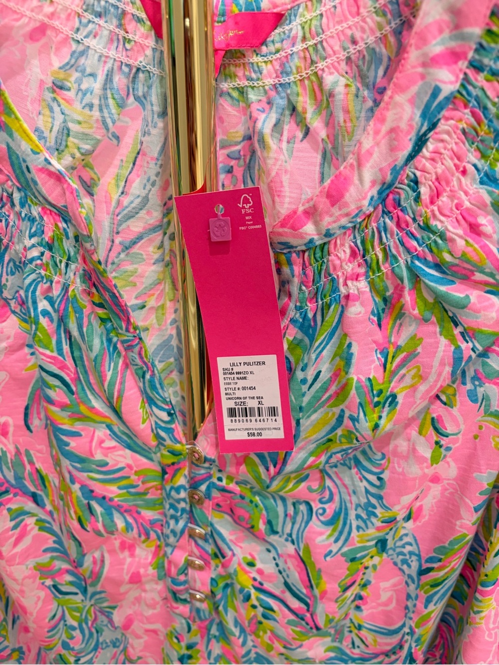 Lilly Pulitzer Pink Tropical Button-Front Blouse - Picture 2 of 4